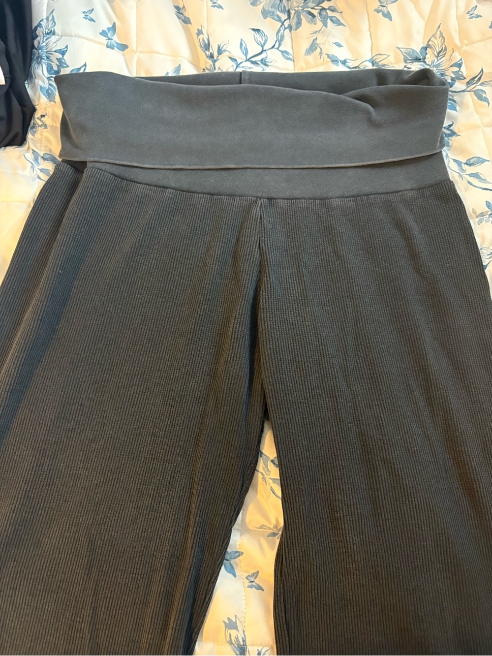 Fold-Over Waist Waffle Boot-Cut Pants